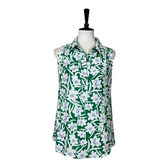Cabi Top #6099 Collared V-neck Sleeveless Green White Floral Women’s Size Small - Picture 12 of 12
